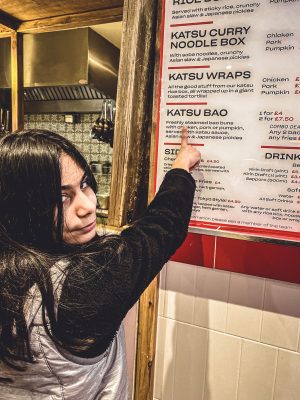 Buying food at Flat Iron Square