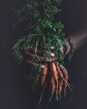 Holding a bunch of carrots