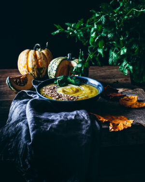 a bowl of pumpkin soup